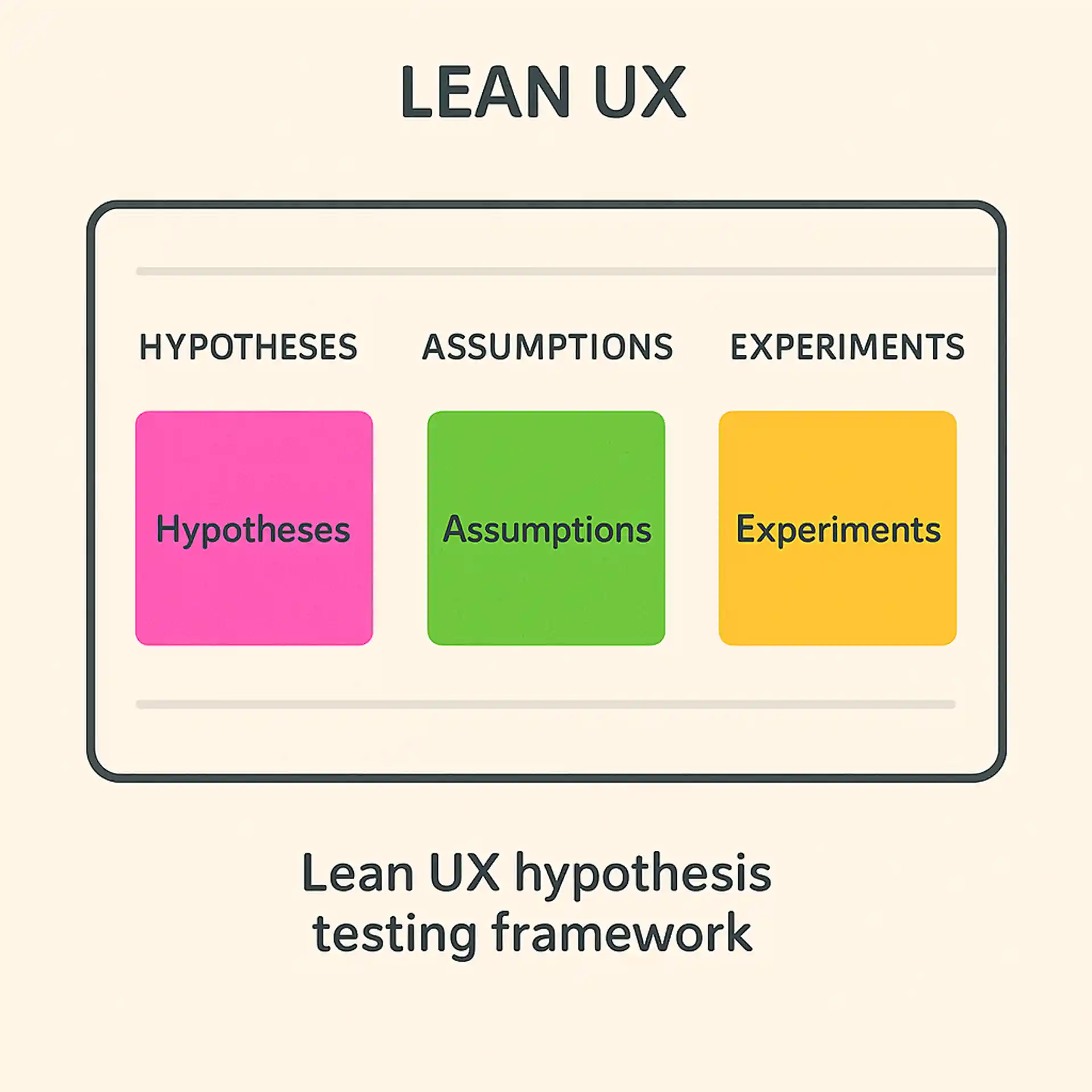 A Lean UX canvas showing hypotheses, assumptions, and experiments planned to validate design decisions.